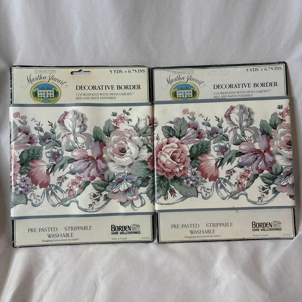 2 At Home w/Martha Stewart Decorative Wall‎ Border Swiss Garden Wallpaper 5yd