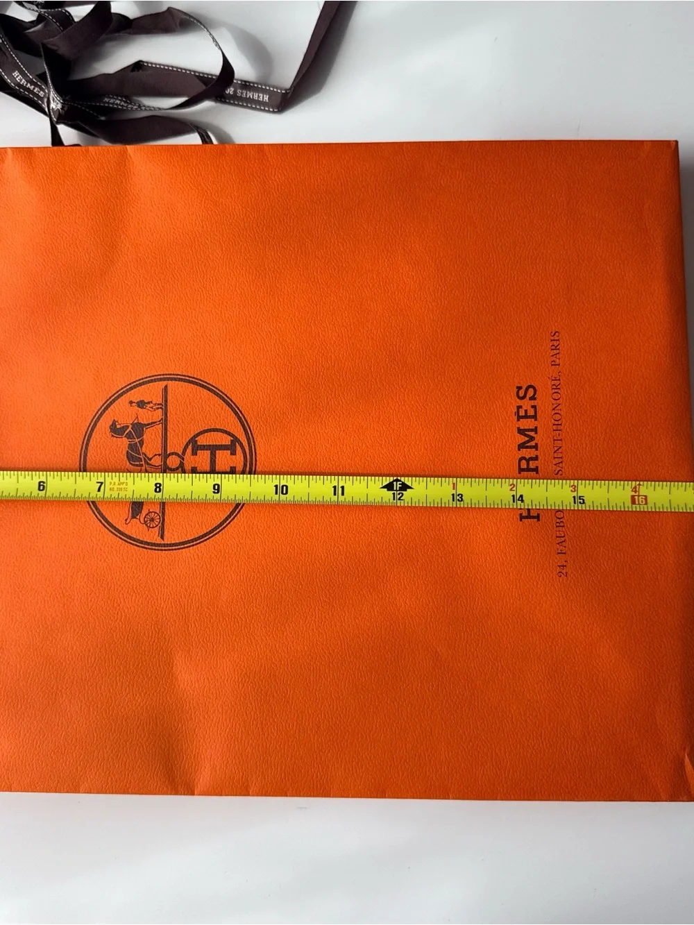 Hermes Authentic Designer Orange Shopping Medium Gift Bag 17x11” ribbon