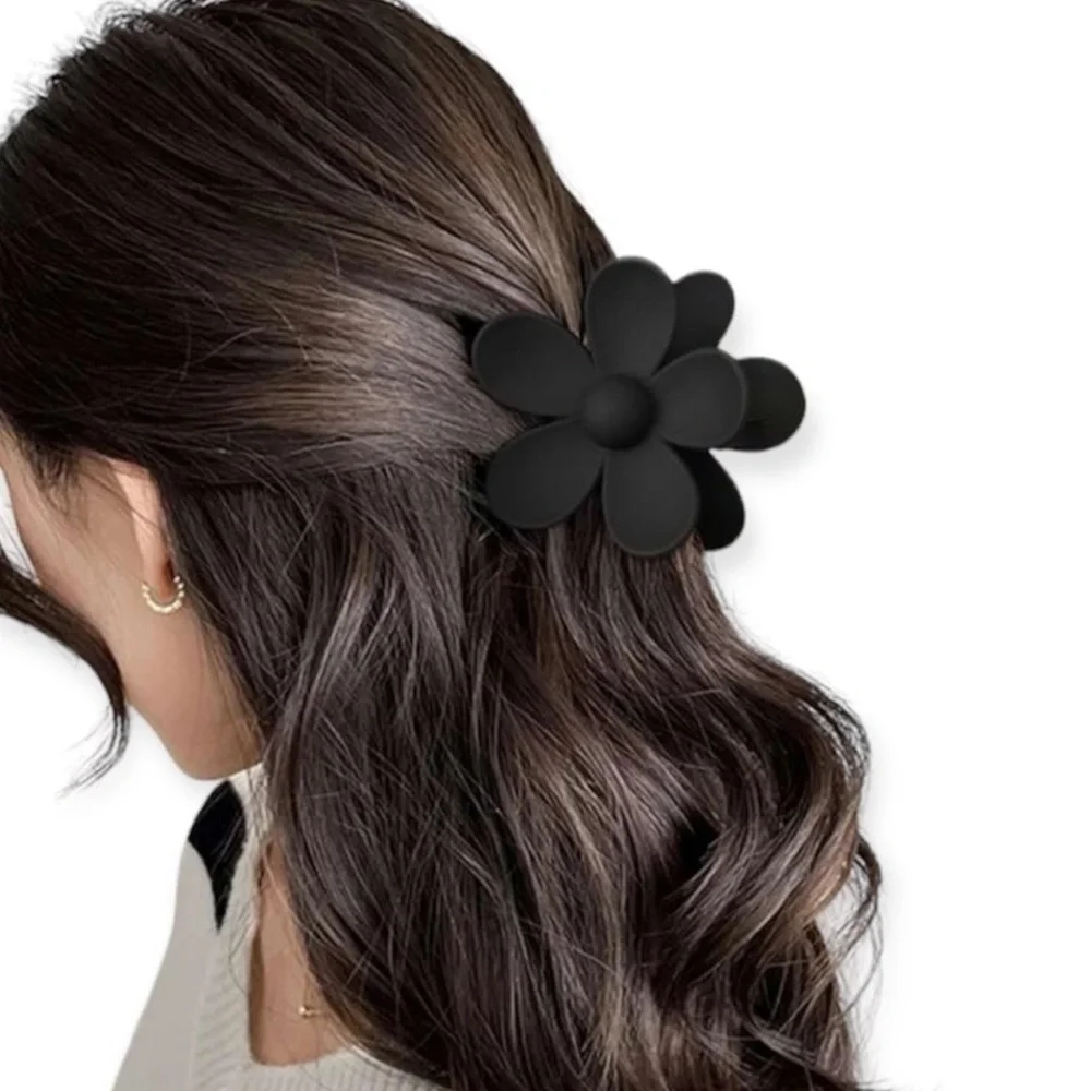 NWT Flower Power Large Hair Claw Clips Set - neutral colors - black tan brown