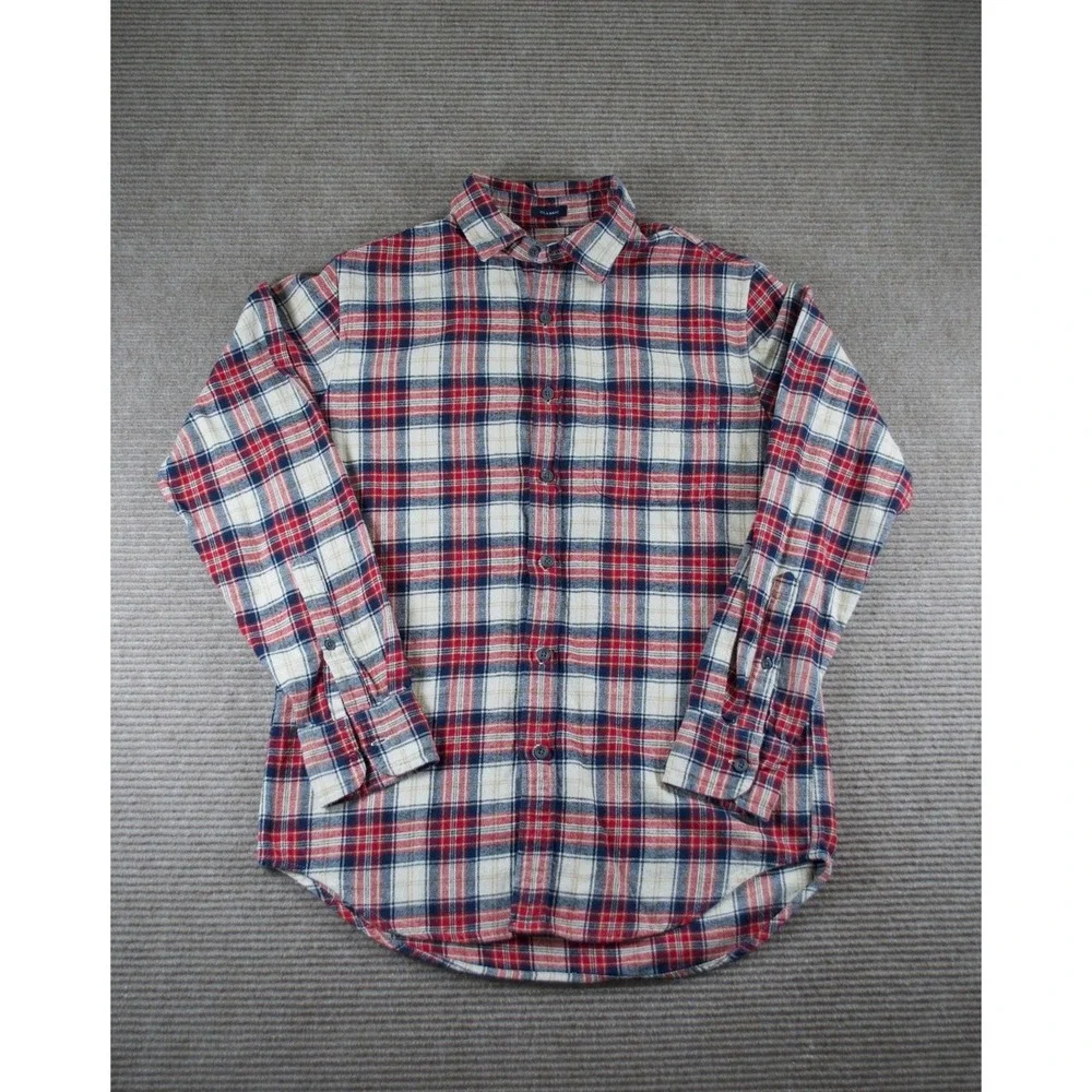 J.Crew Men's Small Red Navy Plaid Flannel Button Up Shirt