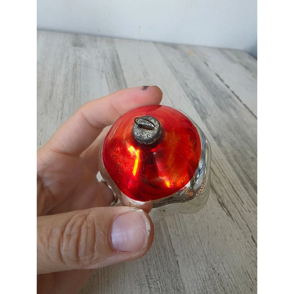 Antique indent teardrop ornament Xmas red rainbow tree