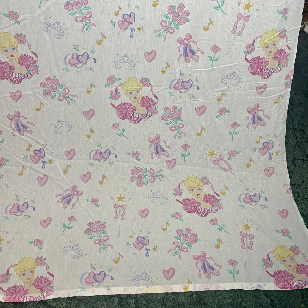 Barbie Twin Size Flat Sheet Skirt Curtain Panels Pillowcase VTG 1995