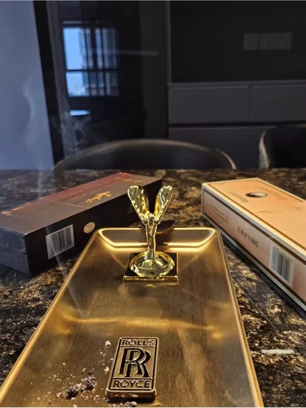 Rolls Royce Golden Ashtray with Spirit of Ecstasy