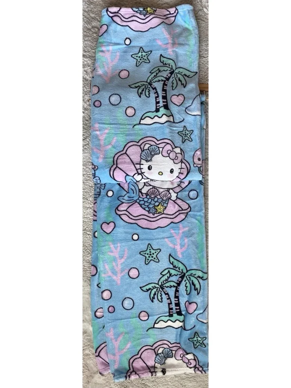 Hello Kitty Mermaid Dolphin Jellyfish Soft Throw Blanket Blue Pink 50” X 70” NEW