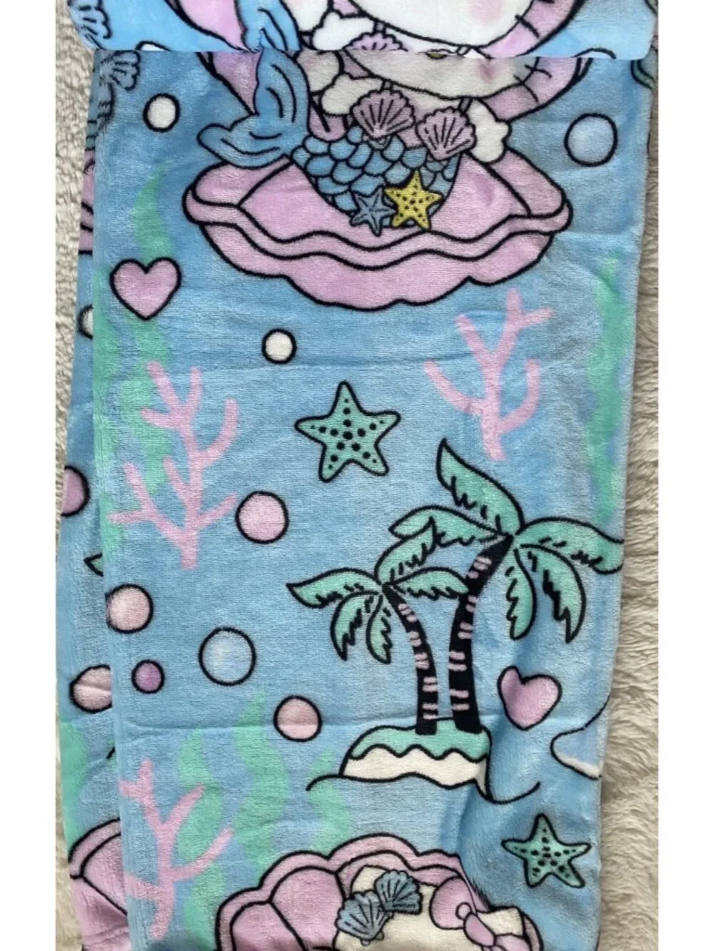 Hello Kitty Mermaid Dolphin Jellyfish Soft Throw Blanket Blue Pink 50” X 70” NEW