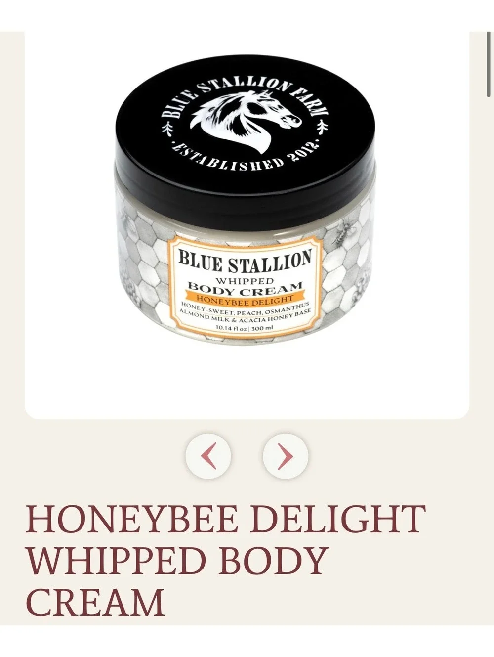 BLUE STALLION HONEYBEE DELIGHT WHIPPED BODY CREAM 300ml $24 value
