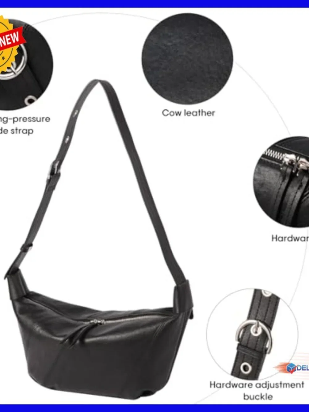 Genuine Leather Hobo Bag with Adjustable Strap, Lightweight Crossbody Purse
