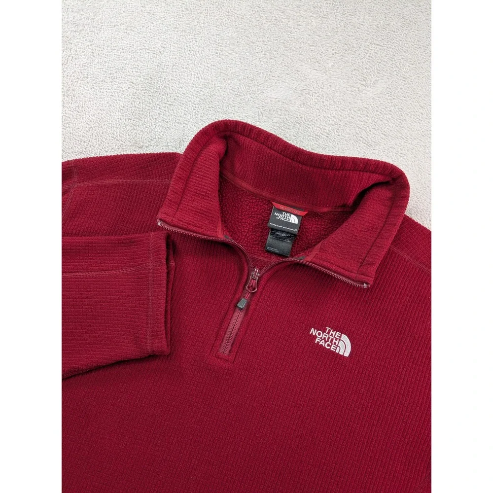 The North Face Mens XL Red Grid Fleece Quarter Zip Pullover Sweater Burgundy