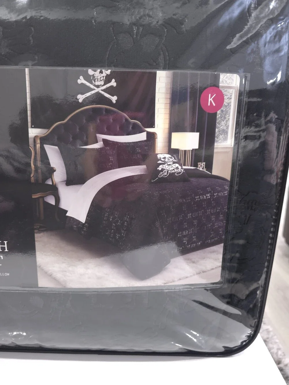 Ed Hardy KING 4-Piece Skull Embossed Black Comforter Set Set