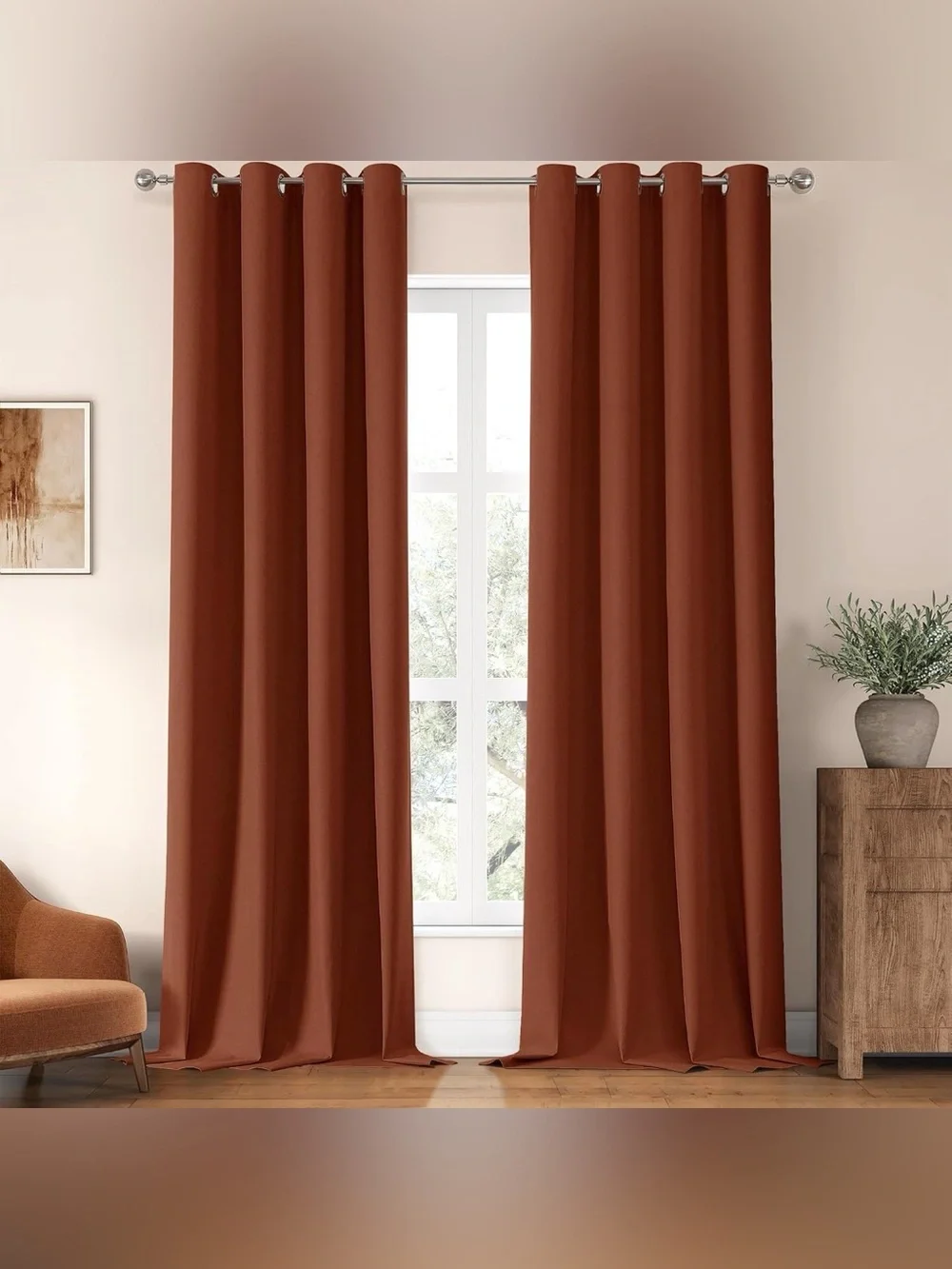 ChrisDowa 100% Blackout Terracotta Linen Textured Curtains 52x120 2 Panels NWOT
