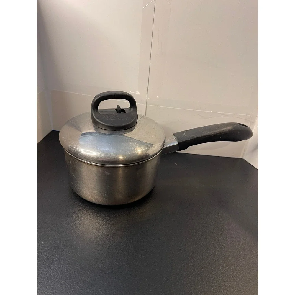 Revere Stainless Steel Saucepan with Vented Lid Silver Black Handle Kitchen Pot