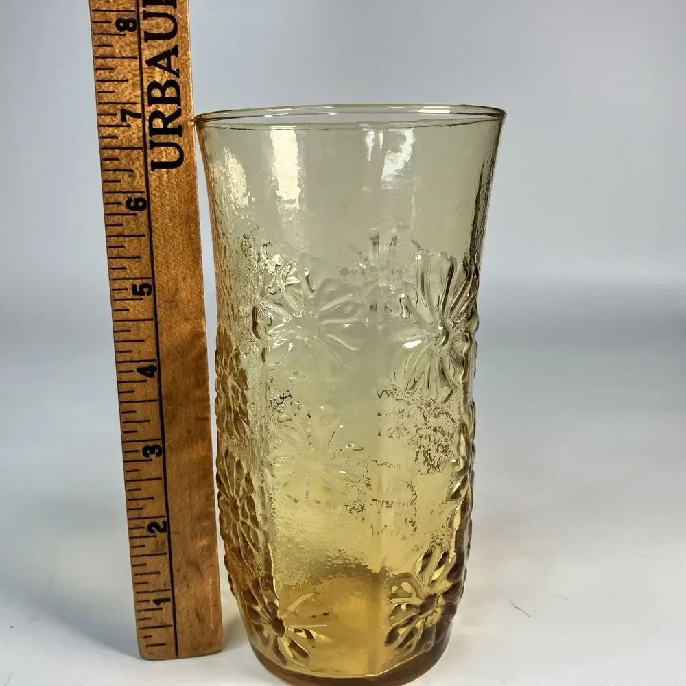 Vtg Anchor Hocking Spring Song Daisy Honey Amber 6.75 x 3.5