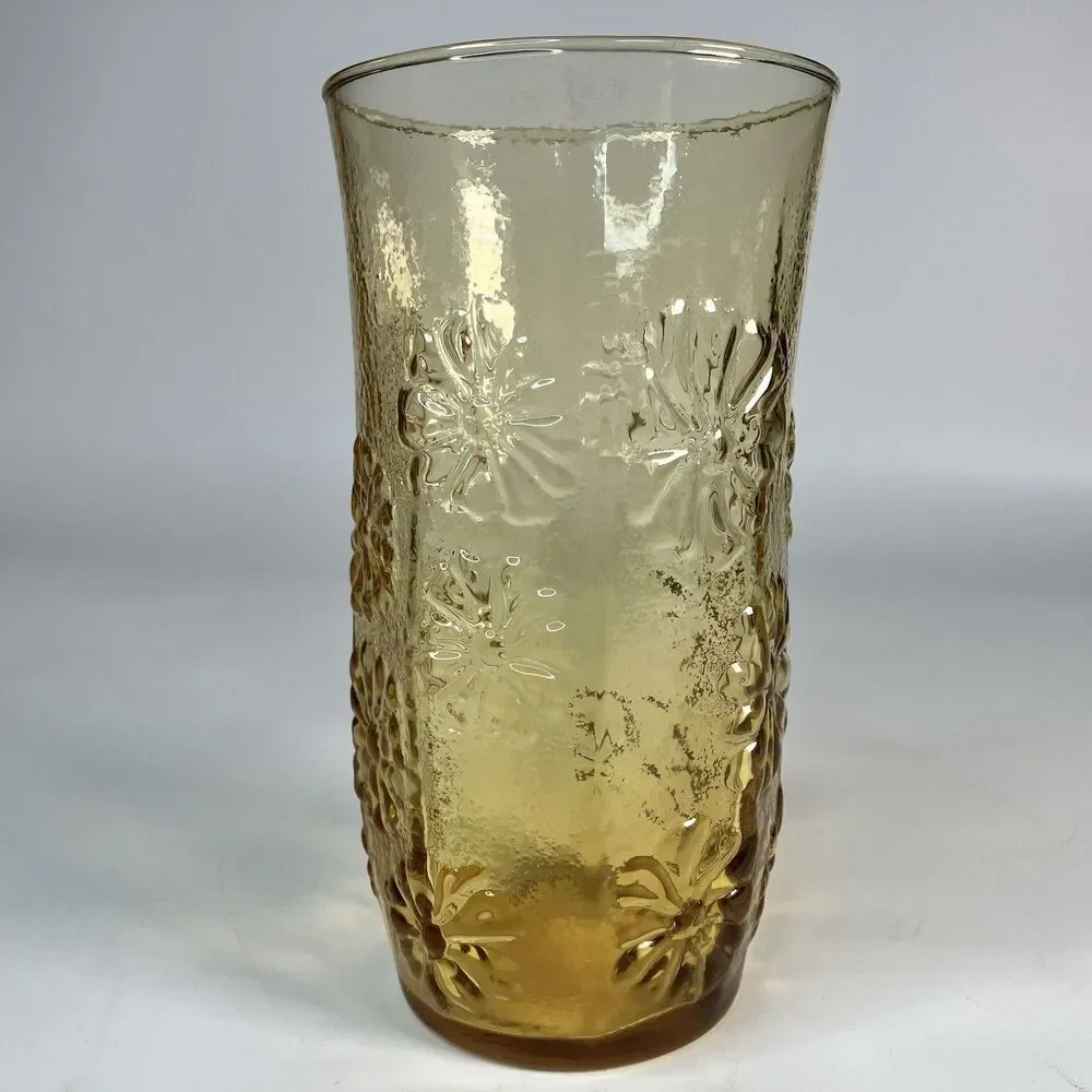 Vtg Anchor Hocking Spring Song Daisy Honey Amber 6.75 x 3.5