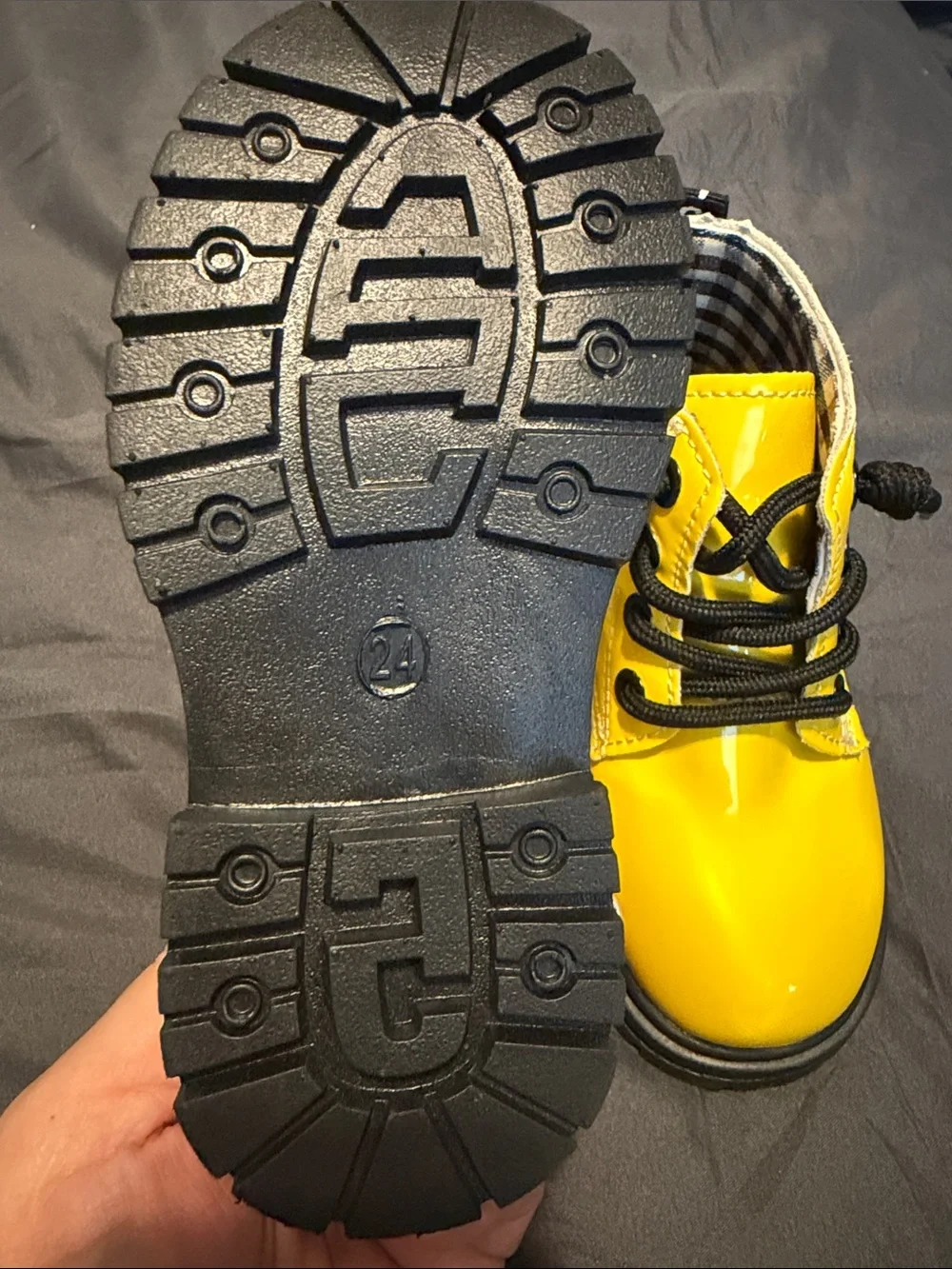 Yellow Kids Lace-Up Glossy Ankle Boots