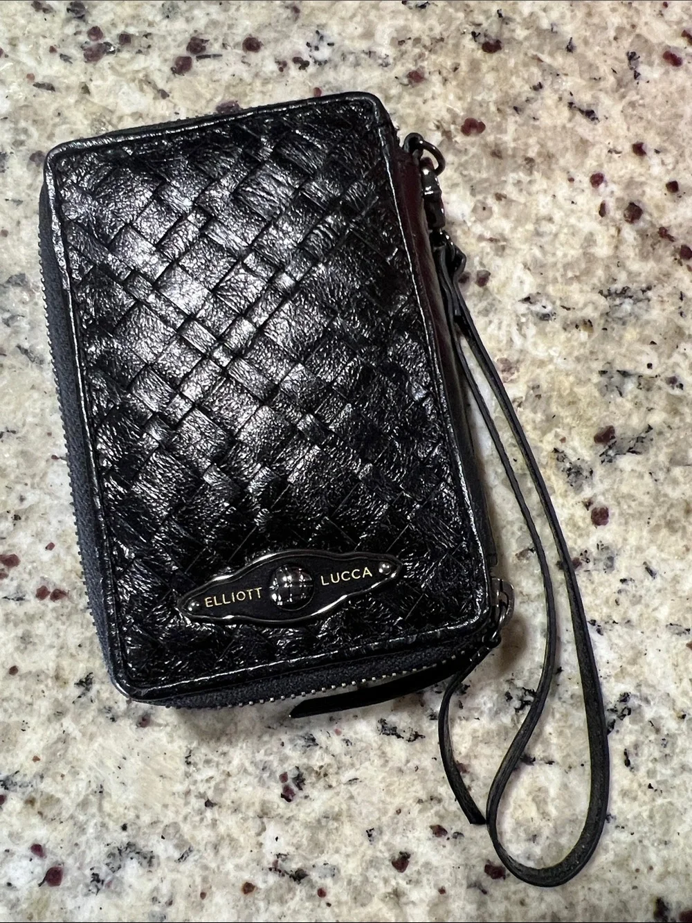 Elliott Lucca Black Woven Leather Wristlet Wallet