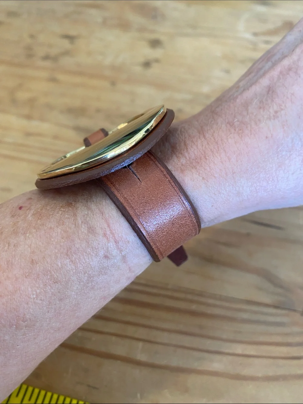CXC Gold & Brown Leather Disc Bracelet - Chic Style