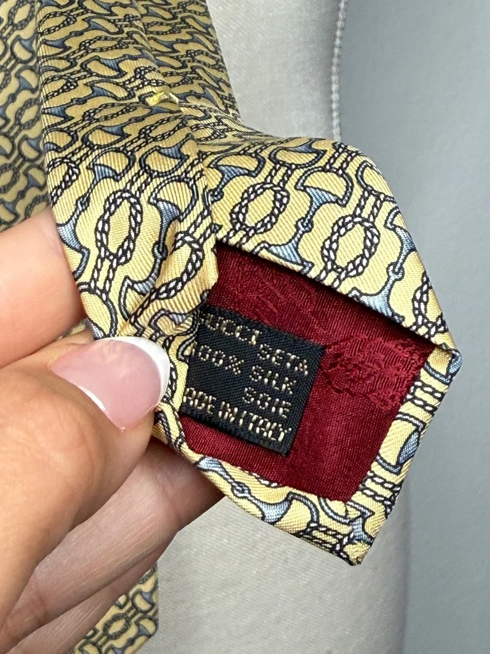 Gucci Horsebit Patterned Butter Yellow Silk Tie One Size