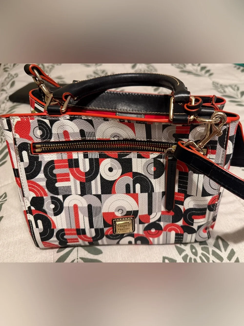 Dooney & Bourke Red Black White Graphic Disney Printed Leather Satchel