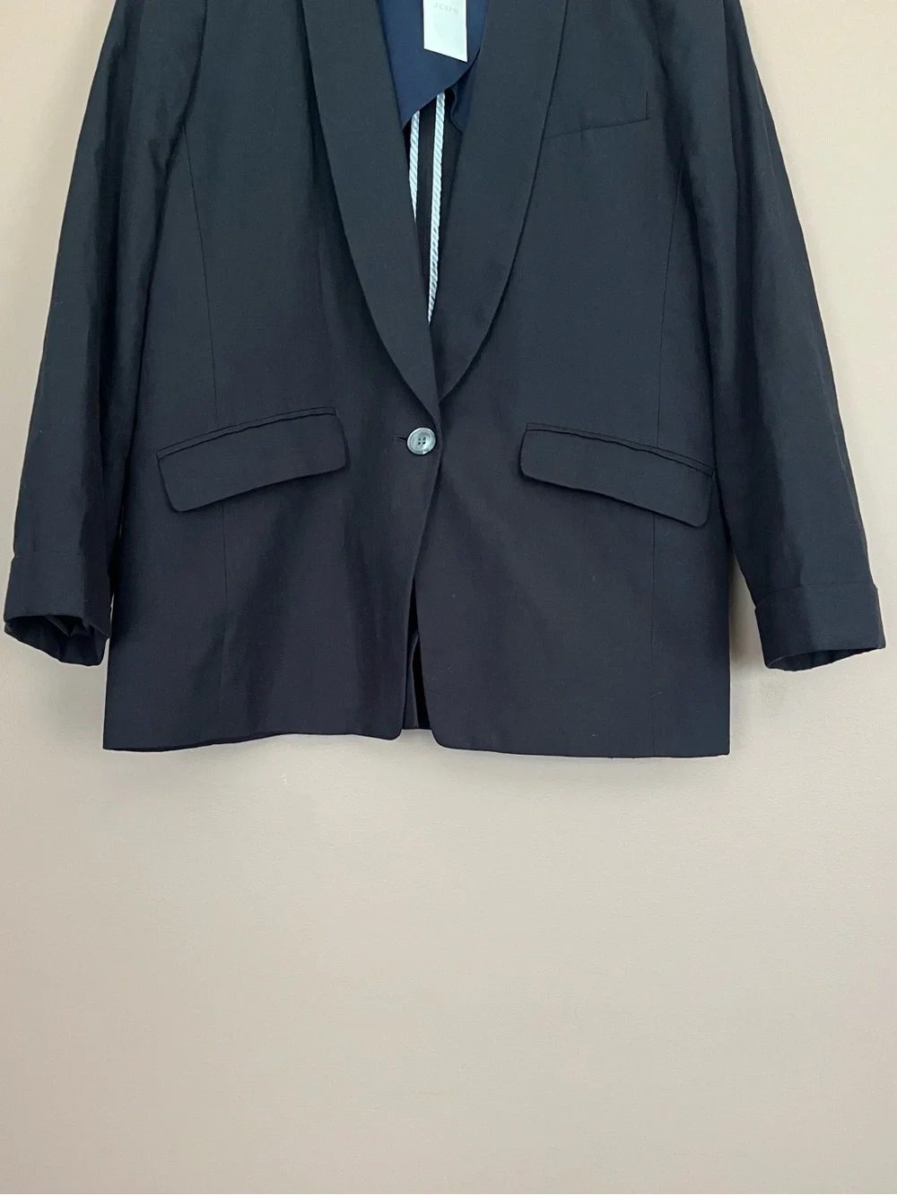{J. Crew} Linen Blend Single Button Closure Blazer in Black - Women’s 12