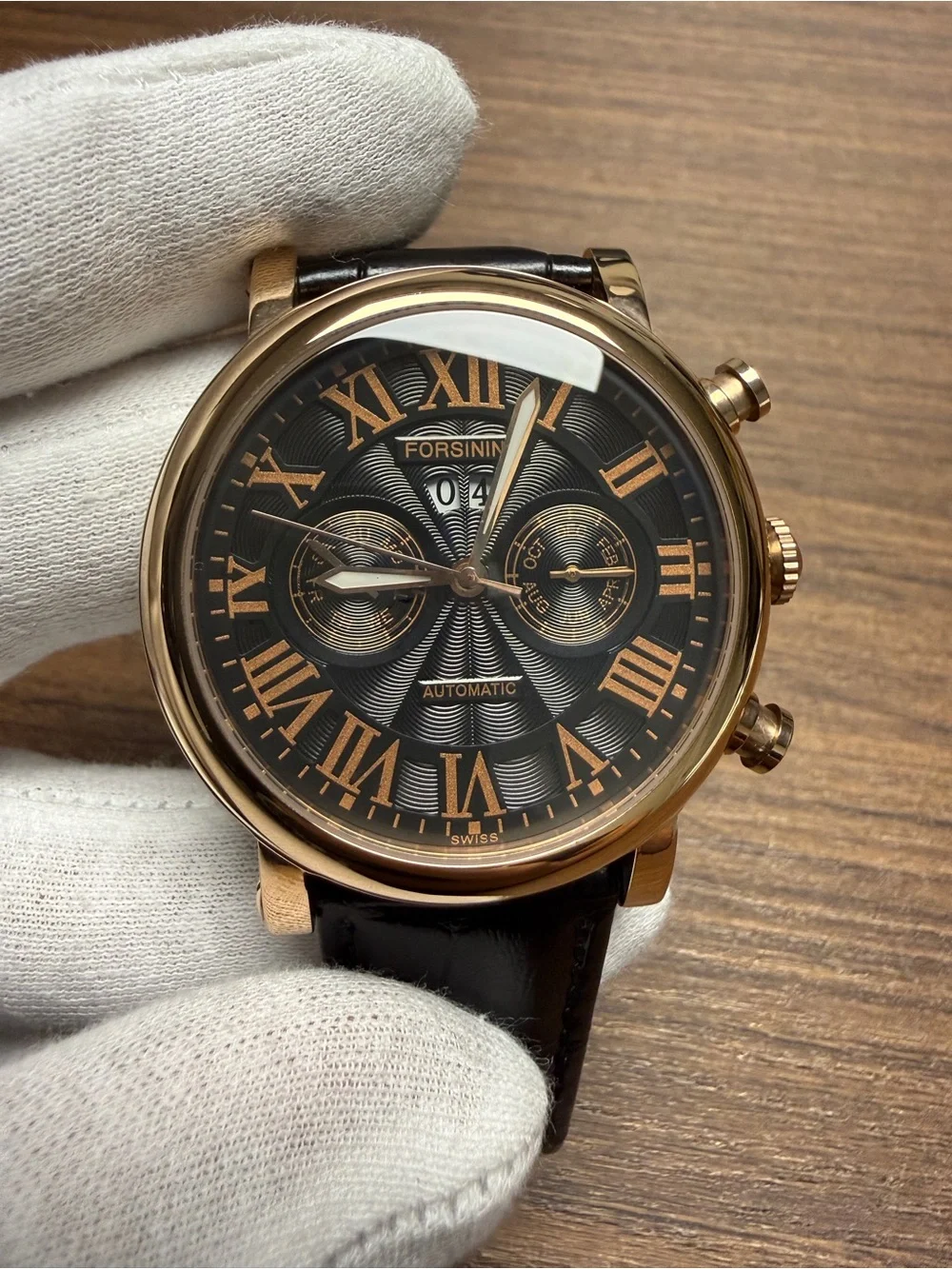 Men's Black Dial Rose Gold Case Automatic Watch