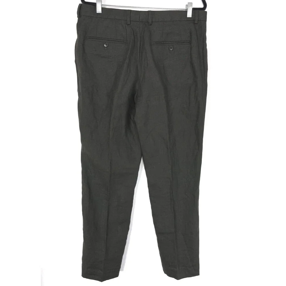 ZARA Mens New 32X30 Dress Pants 100% Linen Olive Green Straight Leg Tailored