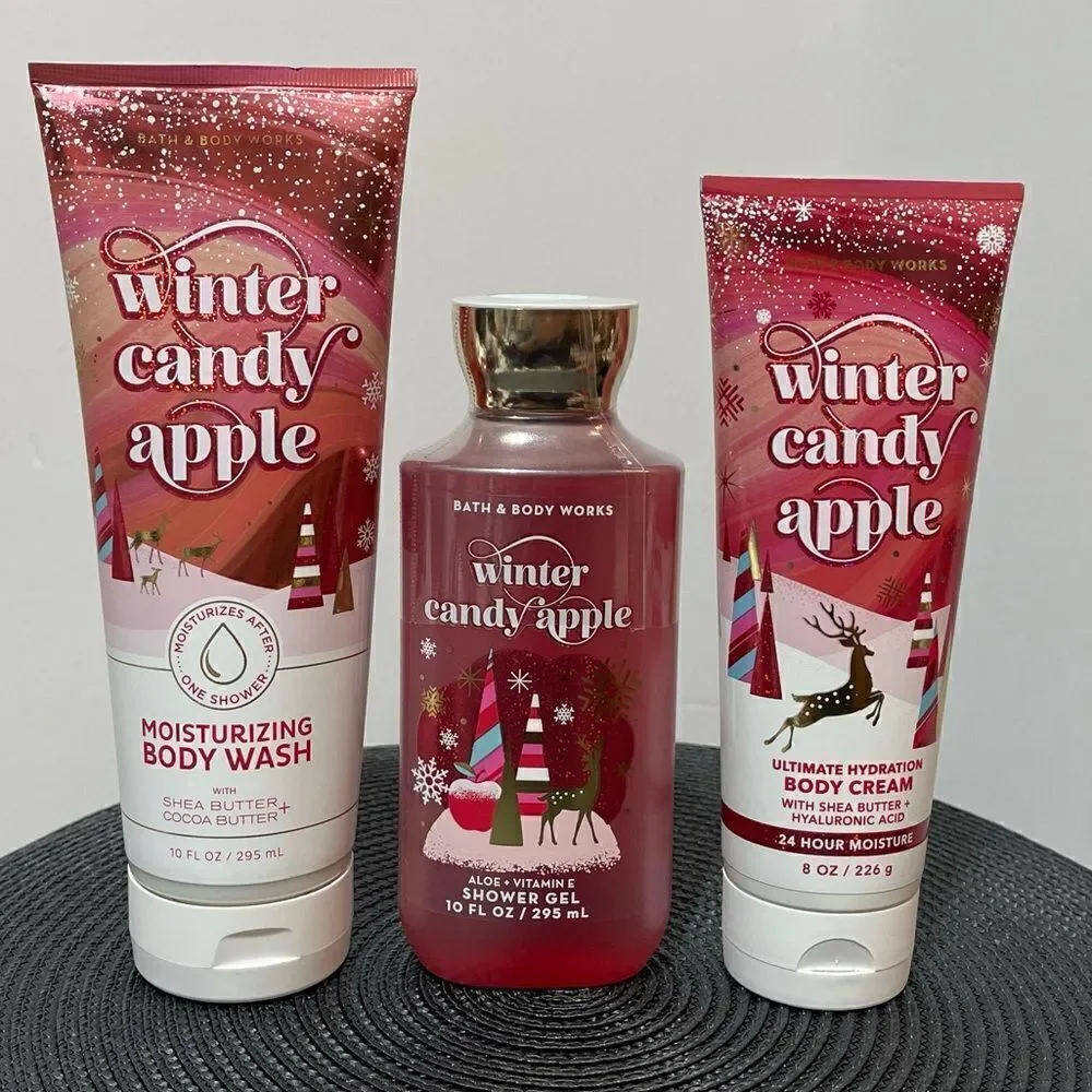 BBW Winter Candy Apple Body Wash, Shower Gel and Body Cream set of 3 NWT
