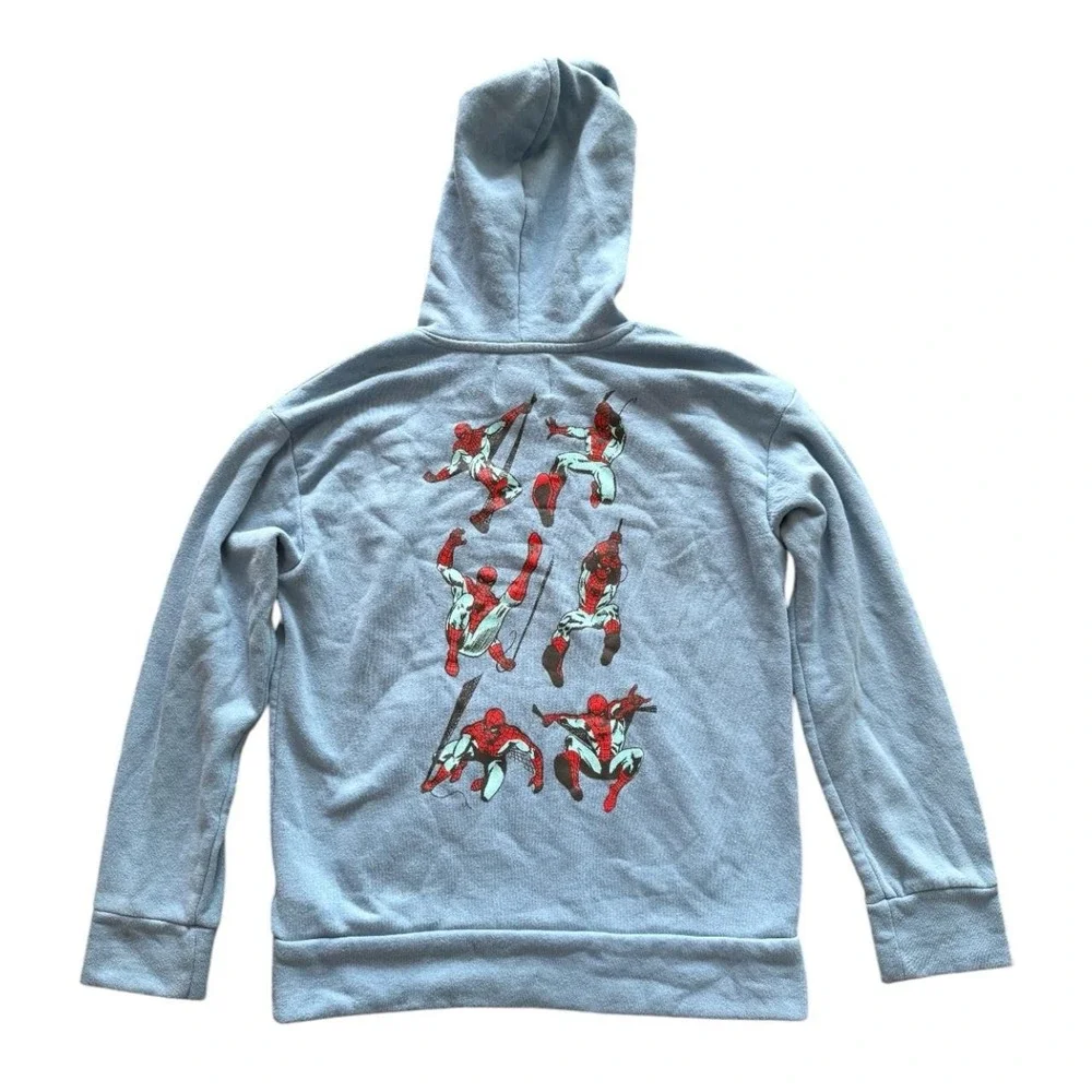 Old Navy Marvel Spider-Man Hoodie Light Blue Boys XL 14-16 Fleece Pullover