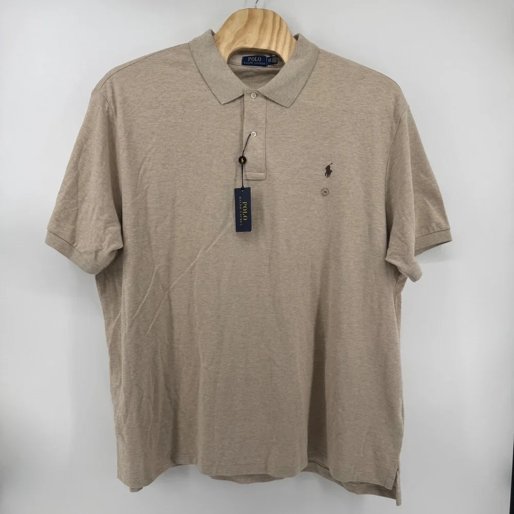 Polo Ralph Lauren Mens 5XB Dune Tan Cotton Pique Short Sleeve Polo Shirt‎ NEW