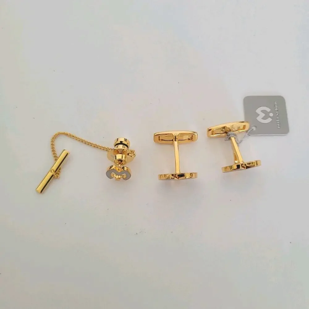 Mila Schon M Logo‎ Tie Pin Tack Clip Cufflinks Set Gold Silver Tone Designer New