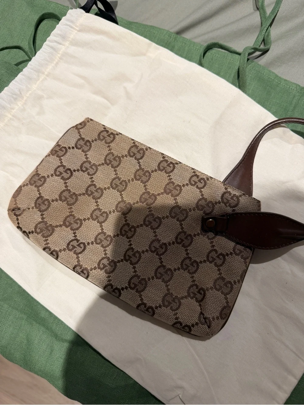Gucci Brown GG Canvas Clutch Bag with Gold-Tone Lock