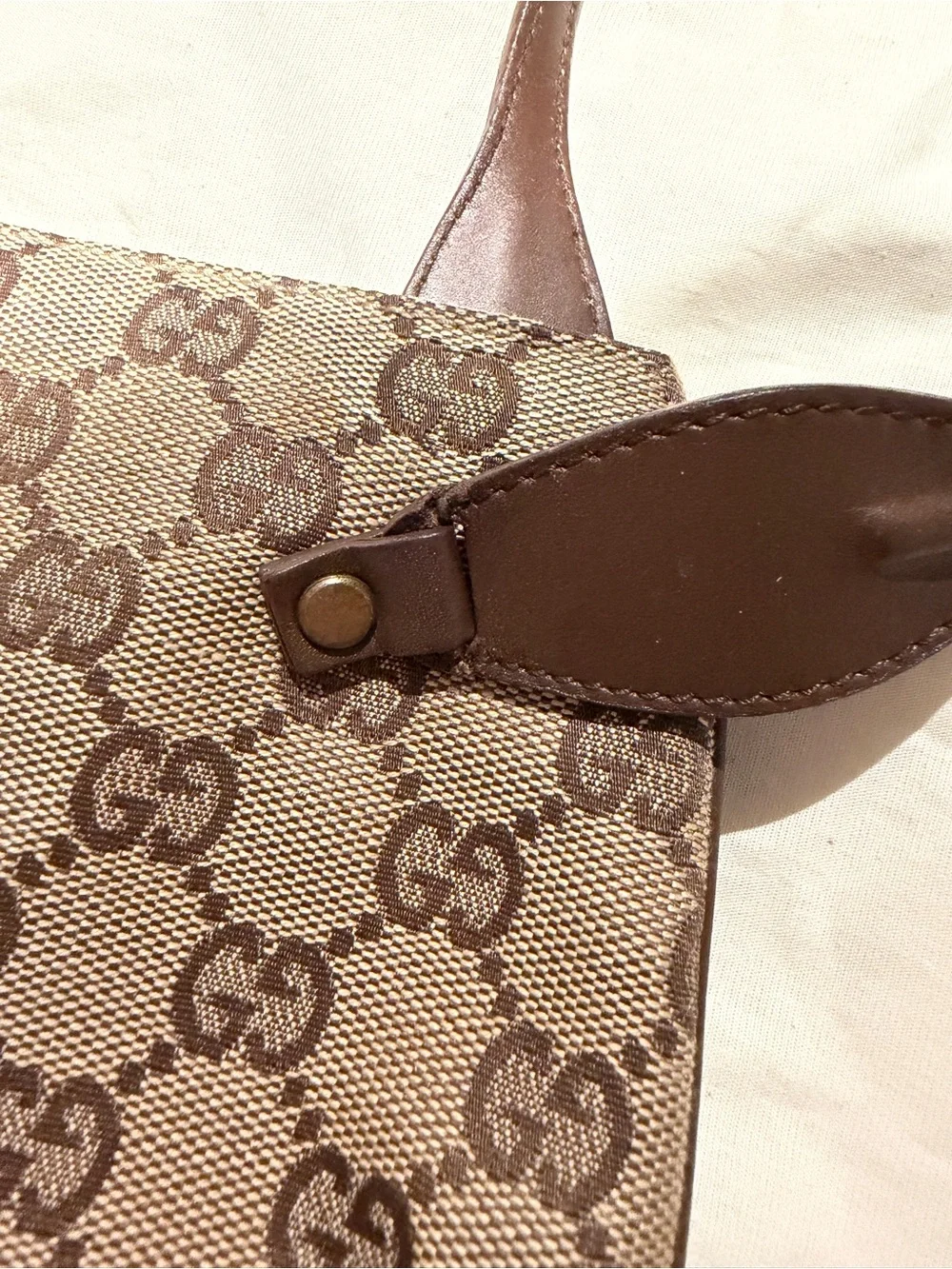 Gucci Brown GG Canvas Clutch Bag with Gold-Tone Lock