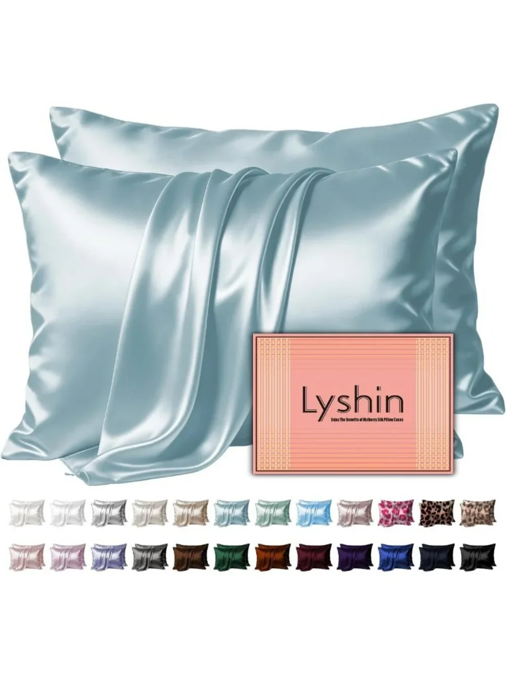 Luxurious Silk Pillowcases 2-Pack Standard Size with Zipper - Haze Blue