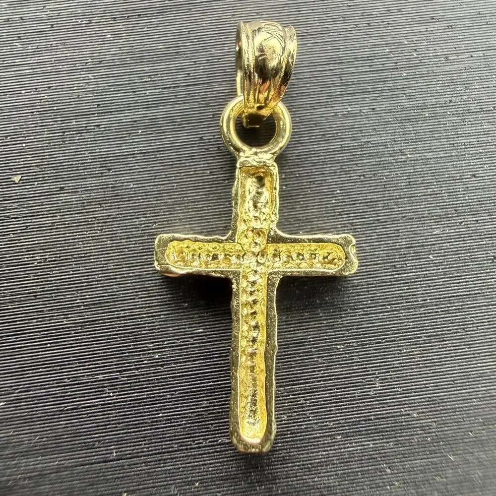 Solid 10k Italian Yellow Gold Nugget Cross Pendant .8