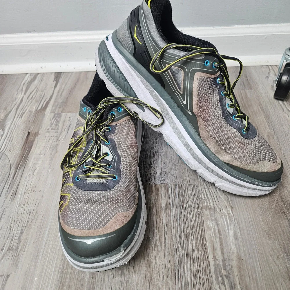 Hoka One One Bondi 4 Men 14 2E Wide Gray Yellow Running Shoes 1012562‎