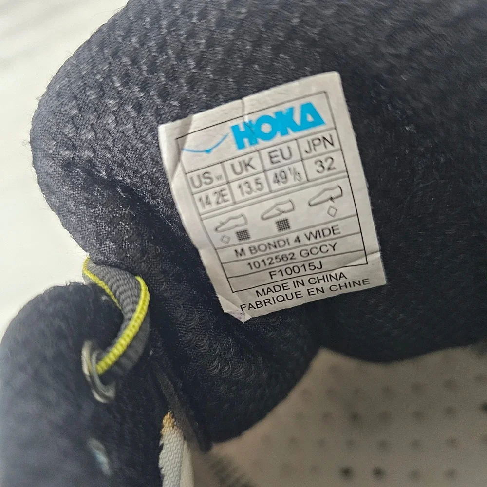 Hoka One One Bondi 4 Men 14 2E Wide Gray Yellow Running Shoes 1012562‎