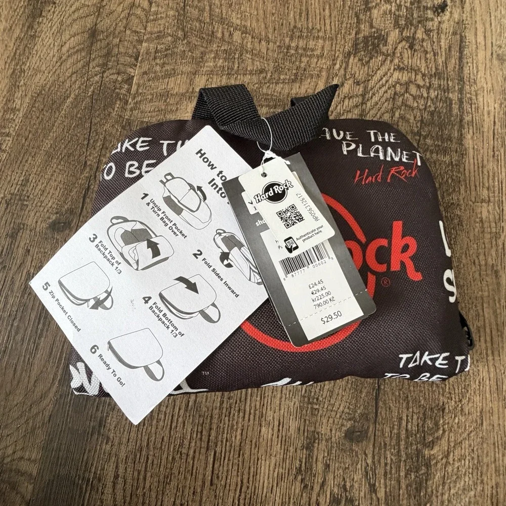 Hard Rock Cafe Foldable Backpack Packable‎ Travel Bag Love All Serve All NWT