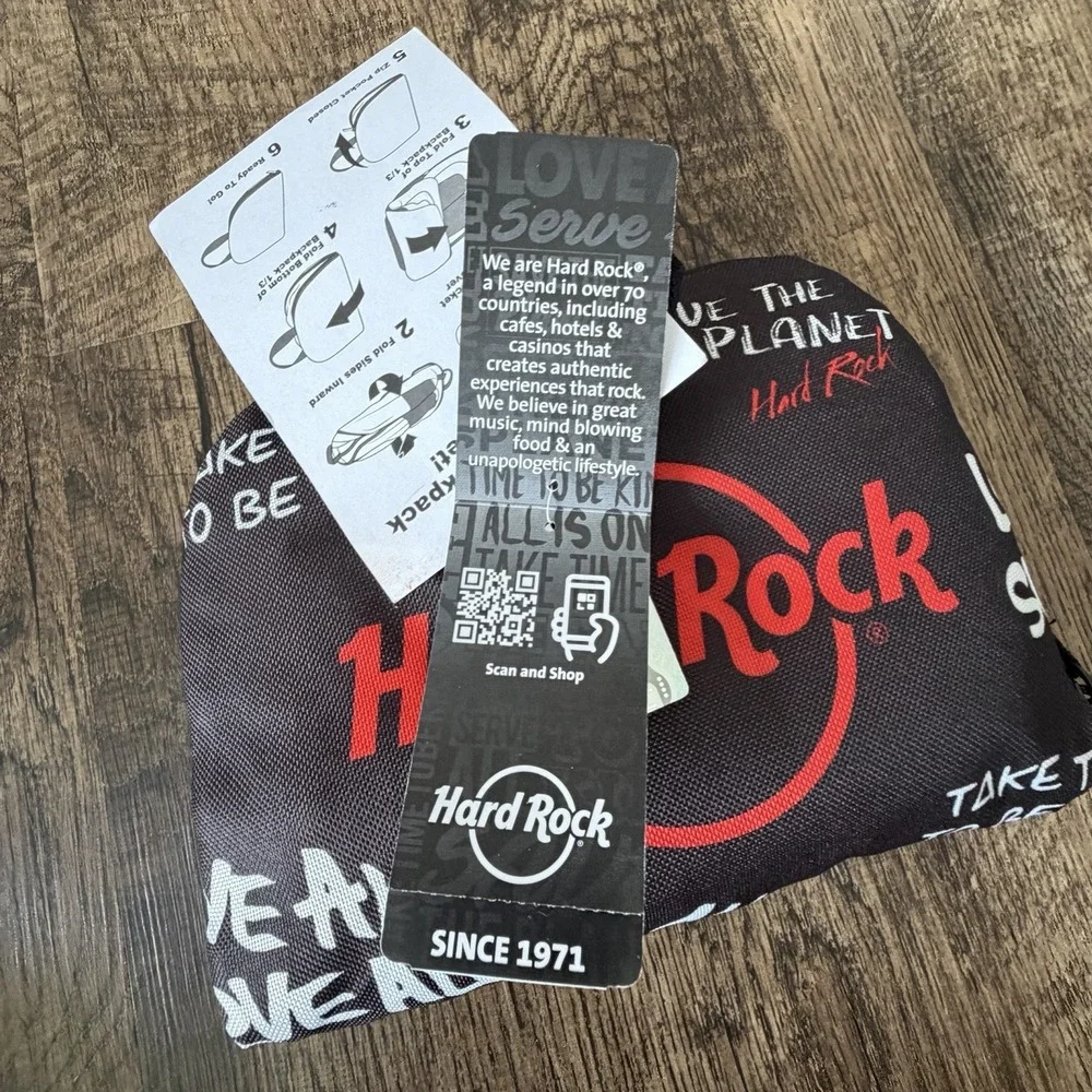 Hard Rock Cafe Foldable Backpack Packable‎ Travel Bag Love All Serve All NWT