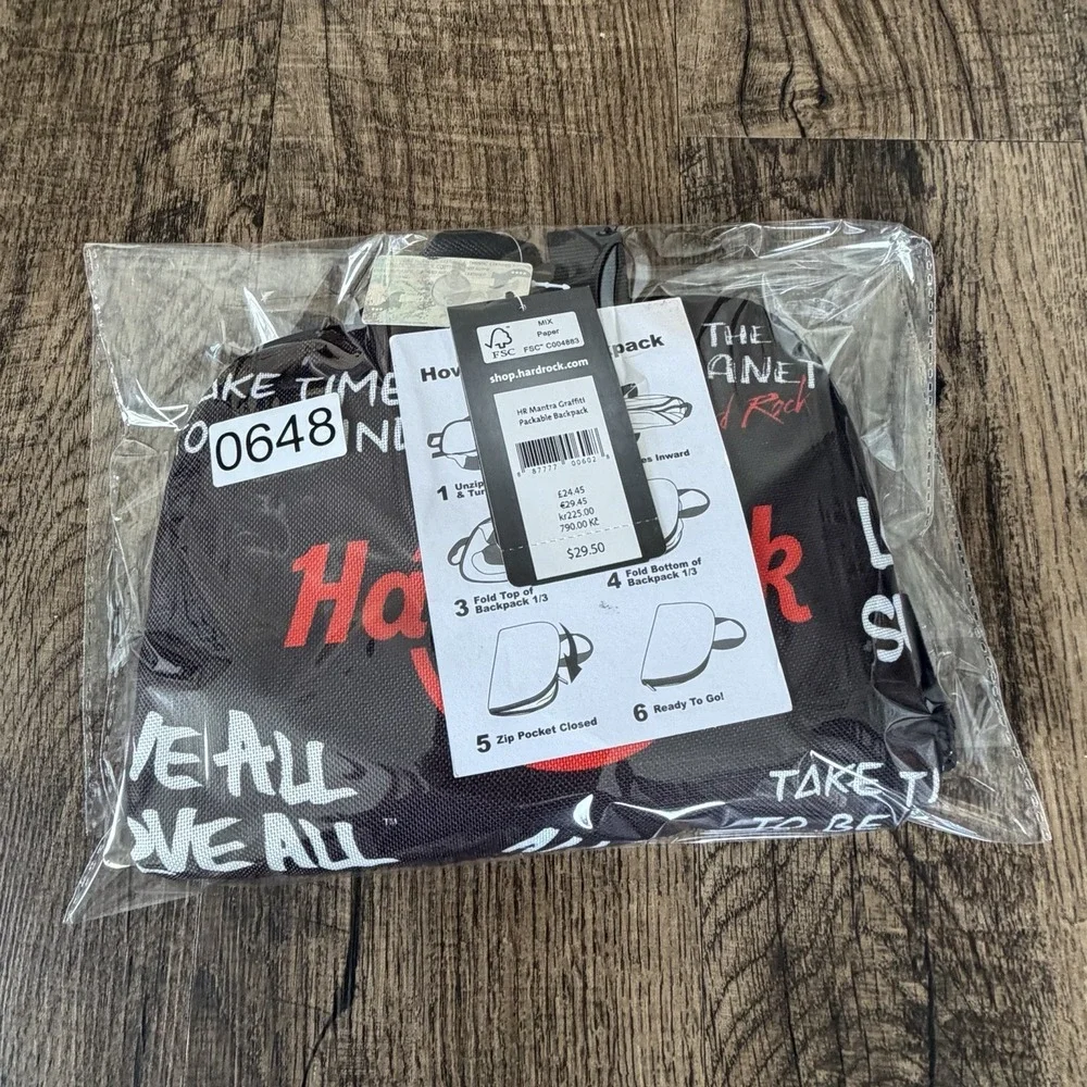 Hard Rock Cafe Foldable Backpack Packable‎ Travel Bag Love All Serve All NWT