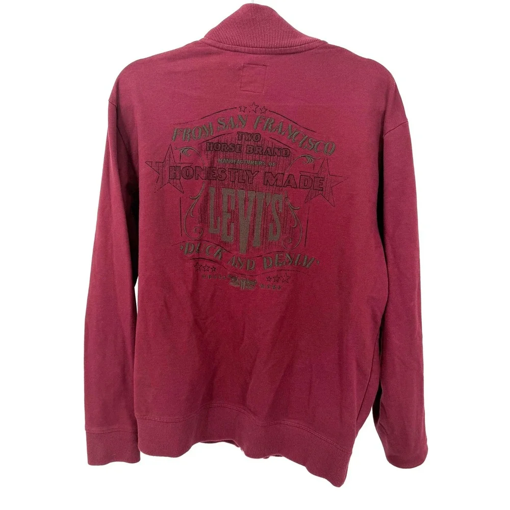 Vintage Levi's Mens L Full Zip Burgundy Maroon Embroidered‎ Logo Full Zip Jacket