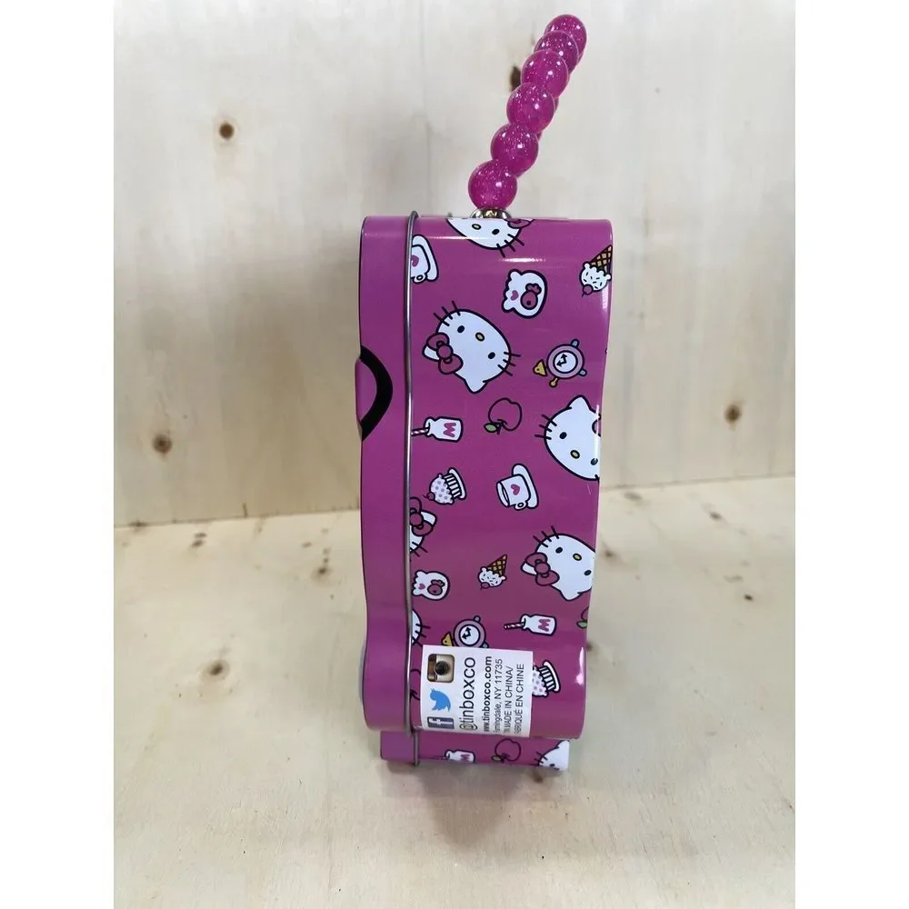 SANRIO Hello Kitty Purse Pink Teal Tin Carry Case Storage Box Anime‎ NEW