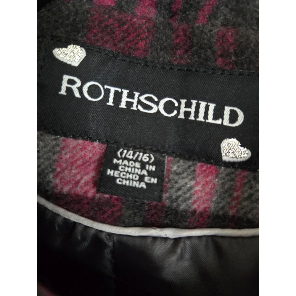 Rothschild Peacoat Plaid‎ 14/16 Black And Pink Double Breasted