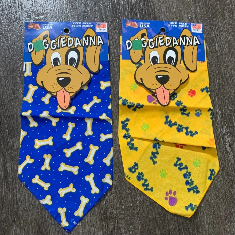 Doggiedanna Dog Bandana Blue Bones Yellow Paws One Size NEW Set‎ of 2