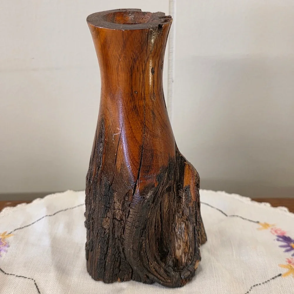 CLEARANCE 💲6️⃣ Rustic Burl Wood Candle Holder‎ Hand Carved Natural Bark Texture