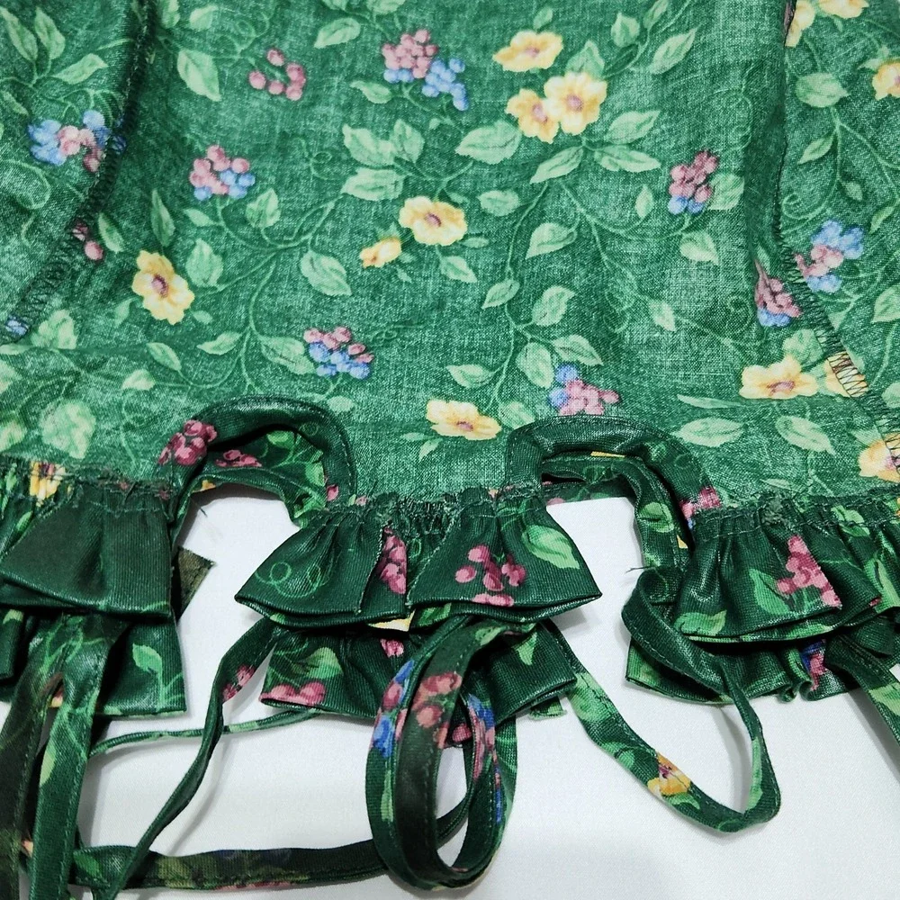 Longaberger Emerald Vine Green Floral Ruffle Fabric Liner Large Basket Side Tie‎