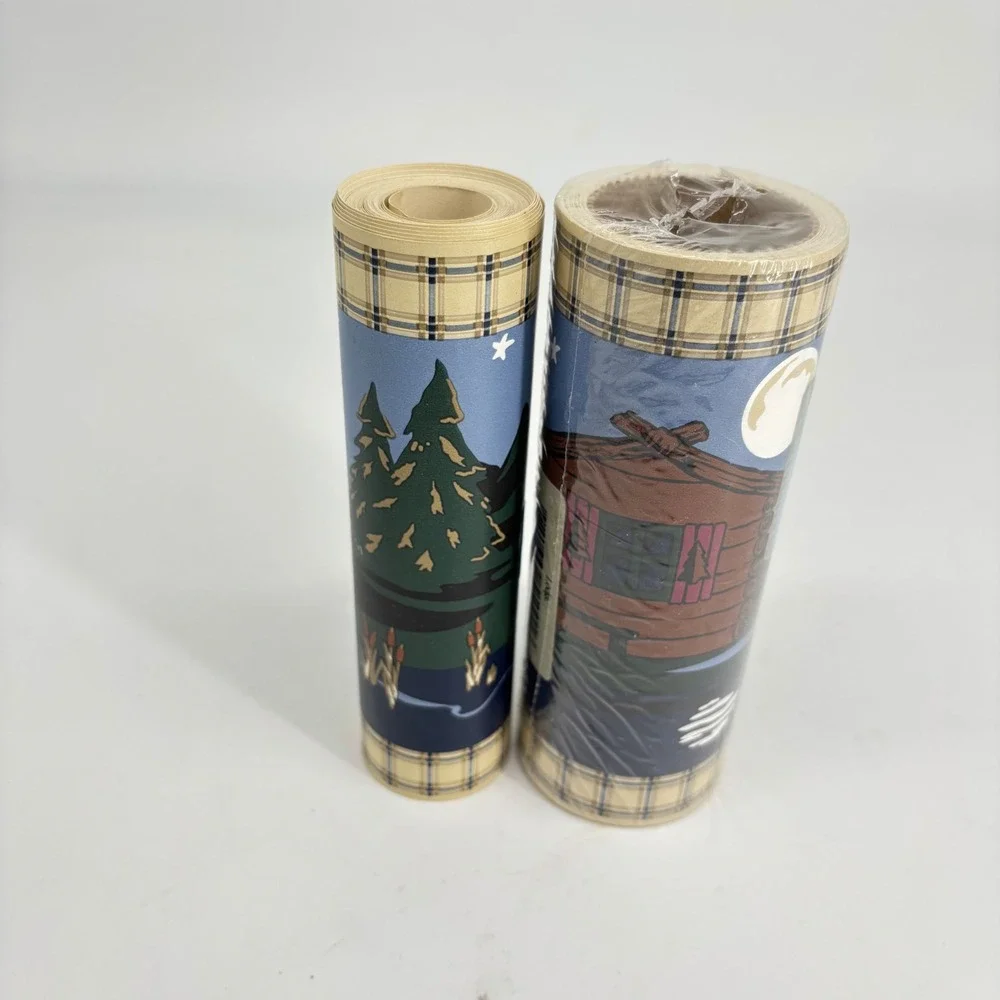 Jubilee Lodge Wall Border Prepasted Canoe Cabin Lake Pine Tree Plaid 1.5‎ rolls