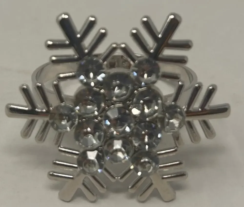 Snowflake Christmas Napkin Ring‎ Holder Silver Metal with Rhinestones ONE ONLY