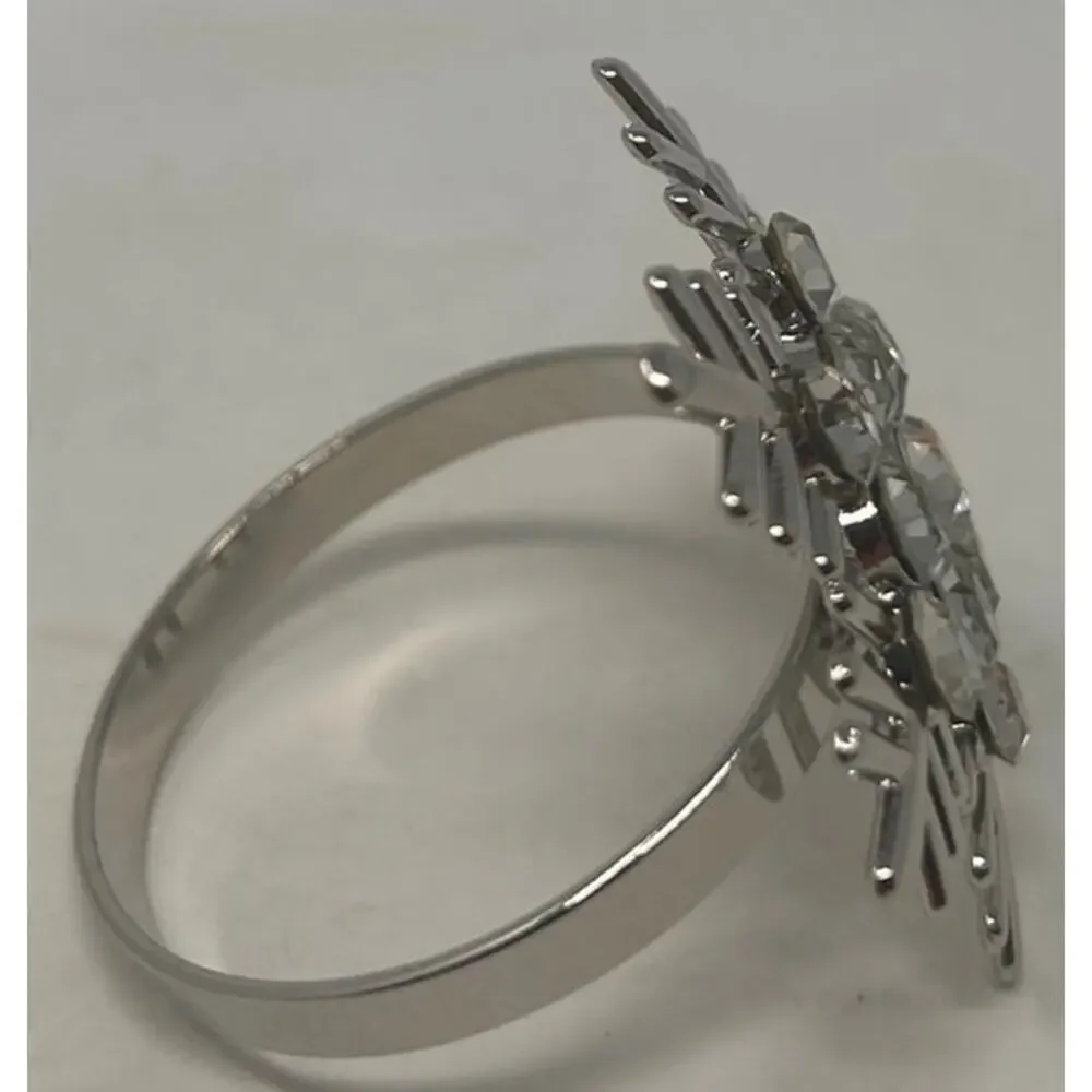 Snowflake Christmas Napkin Ring‎ Holder Silver Metal with Rhinestones ONE ONLY