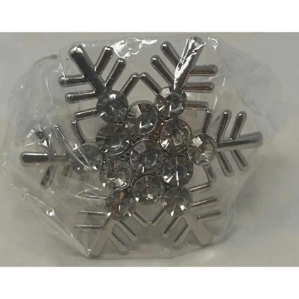 Snowflake Christmas Napkin Ring‎ Holder Silver Metal with Rhinestones ONE ONLY
