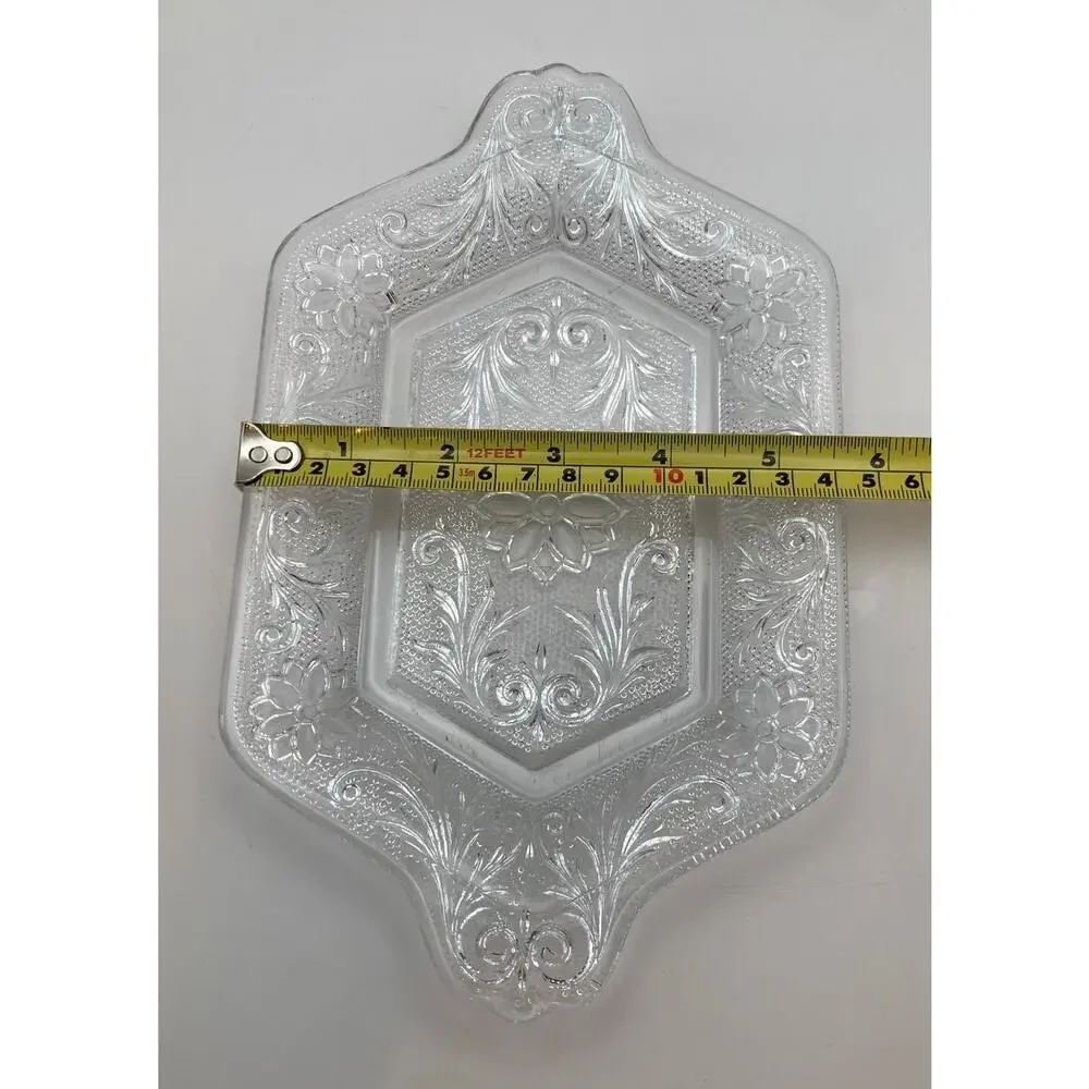 Vintage Indiana Clear Glass Sandwich Floral Pattern Relish Tray with Handles