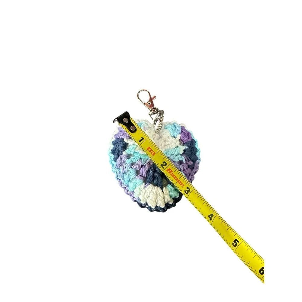 NEW handmade crocheted‎ heart keychain plush blue purple white